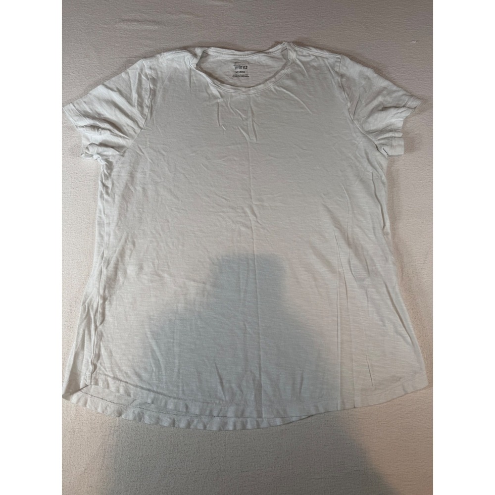 Felina Womens White Cotton Modal Slub Knit Short Sleeve Crew Neck Tee XL